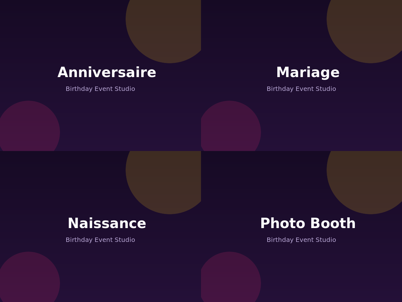 Birthday Event Studio — 4 types d'événements