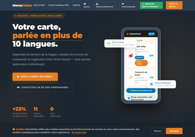 MenuGlobe — plateforme de menus digitaux QR code